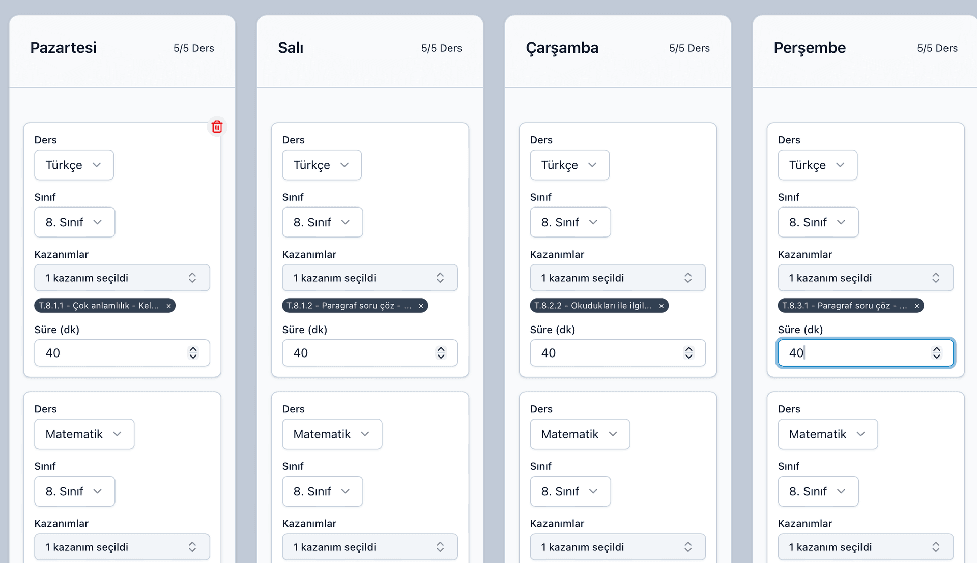 Öğrenciye Özel LGS YKS Ders Çalışma Programı