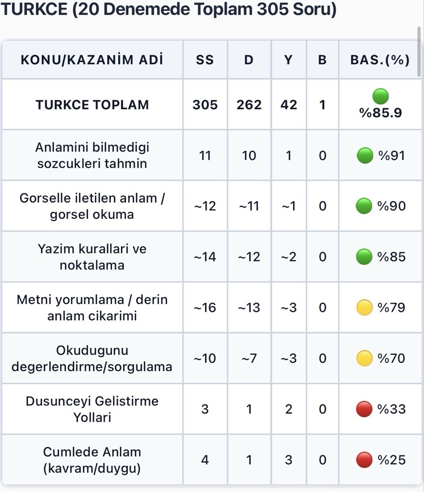 SORU SORU KAZANIM HARİTASI